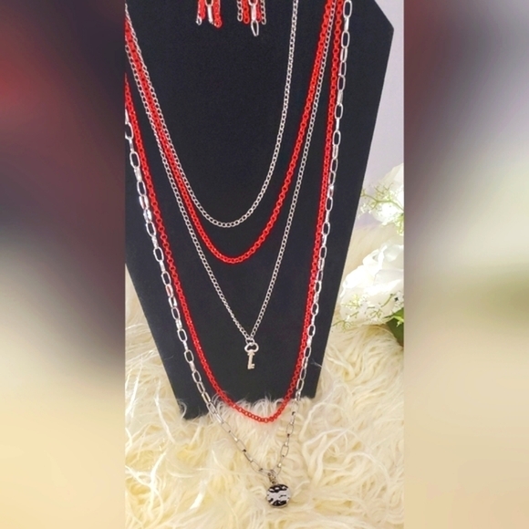 Paparazzi Intensely Industrial Red Chain Necklace & Earrings Set 🌴 - Picture 4 of 6